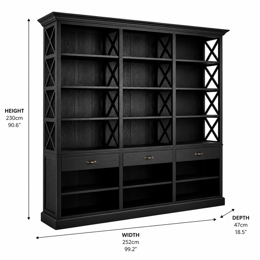 Lyon Black Birchwood Large Bookcase dimensions