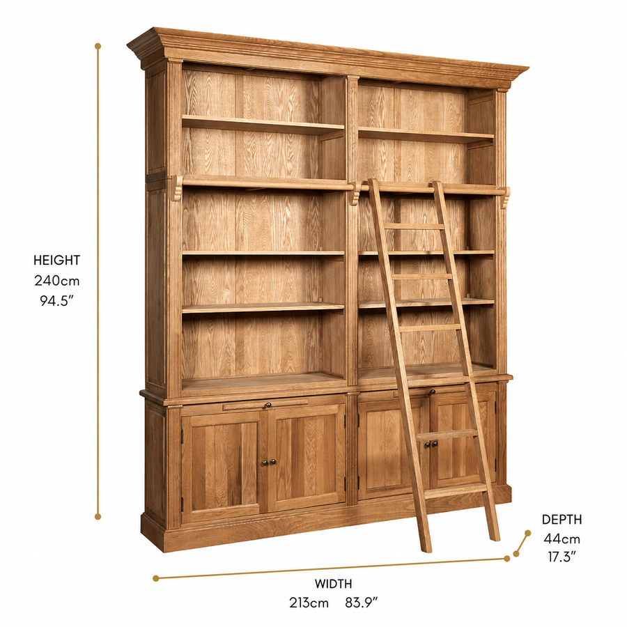 Lyon 2 Section Bookcase With Ladder dimensions
