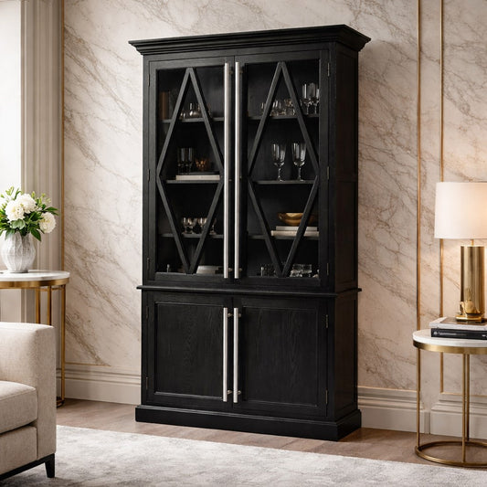 Lyon Black Oak Wood Tall Cabinet