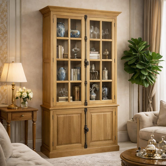 Lyon Oak Wood Tall Cabinet in Washed Grey Finish