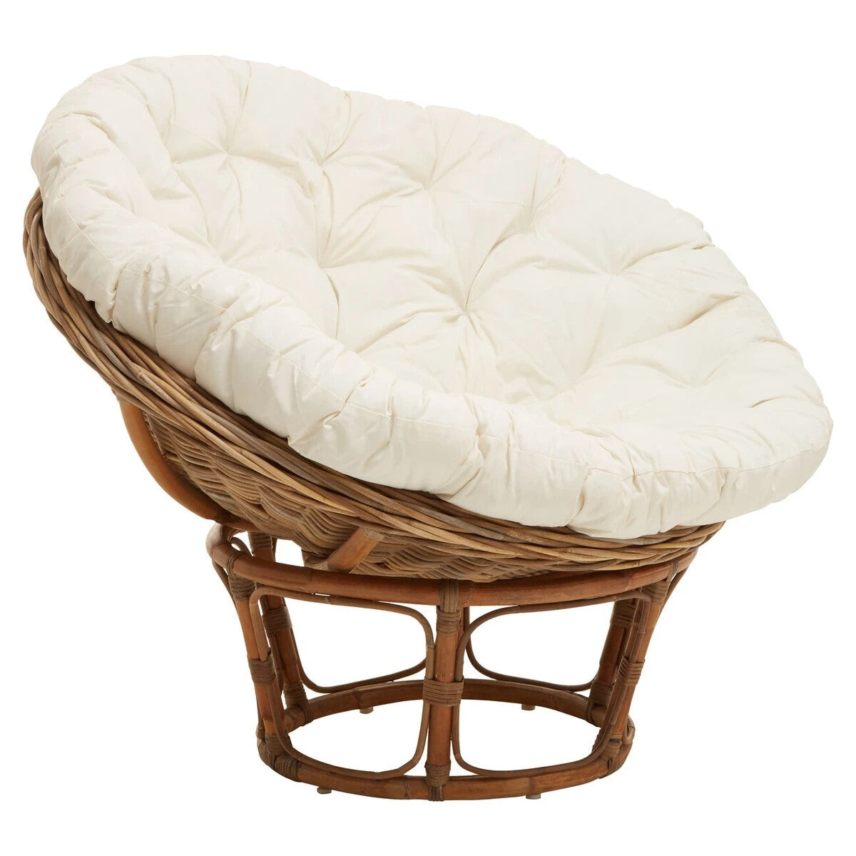 Manado Round Grey Kubu Rattan Papasan Chair with Cream Cushion