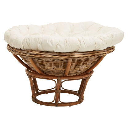 Manado Round Grey Kubu Rattan Papasan Chair with Cream Cushion