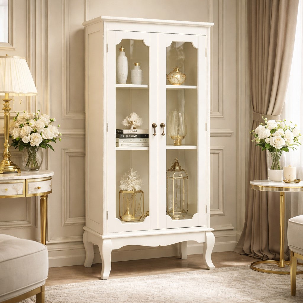 Marcella Two Glass Door Ivory Finish Cabinet