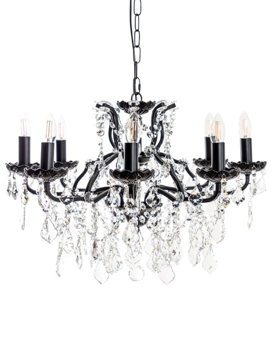 Medium 8 Branch Matt Black Shallow Chandelier