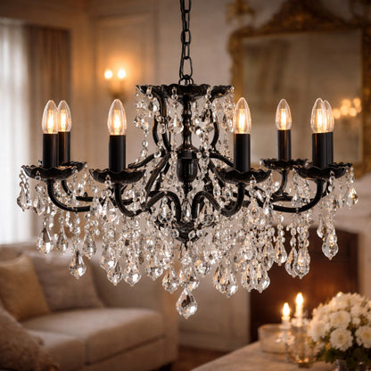 Medium 8 Branch Matt Black Shallow Chandelier