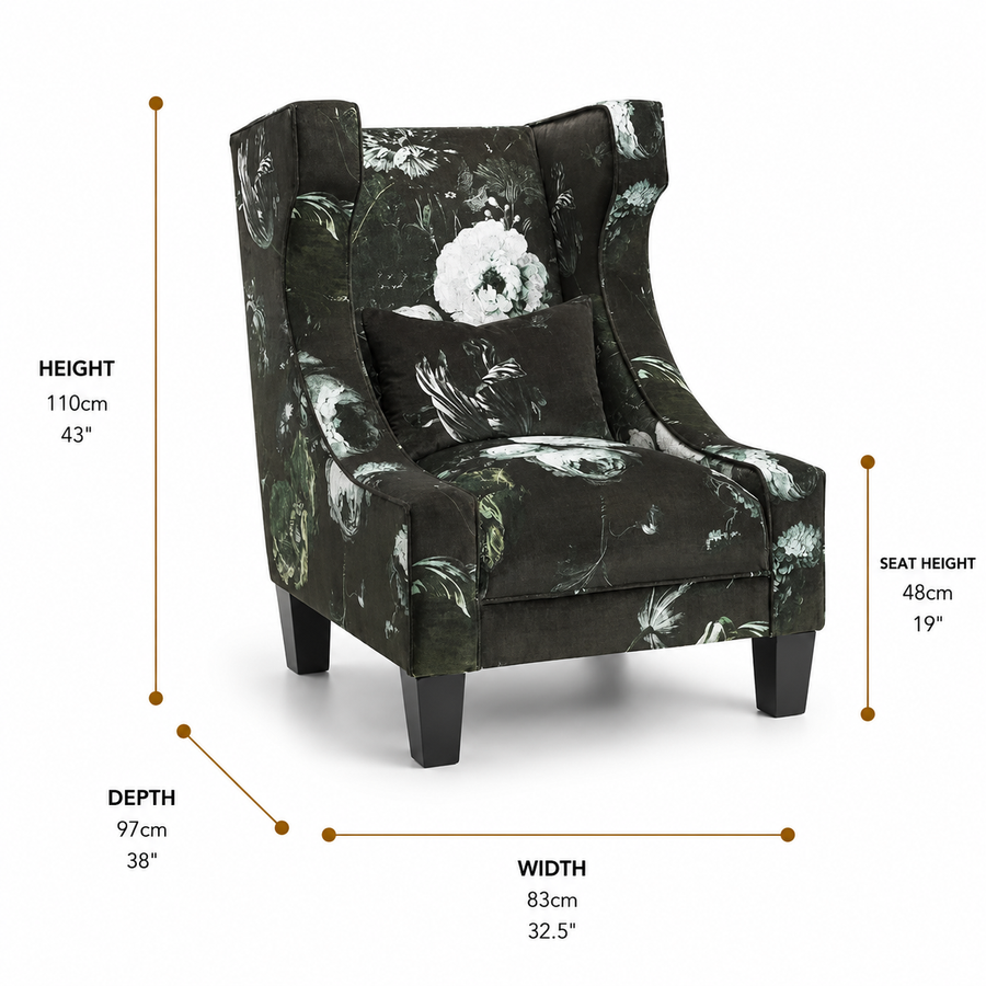 Midas Floral Patterned Upholstered Armchair dimensions