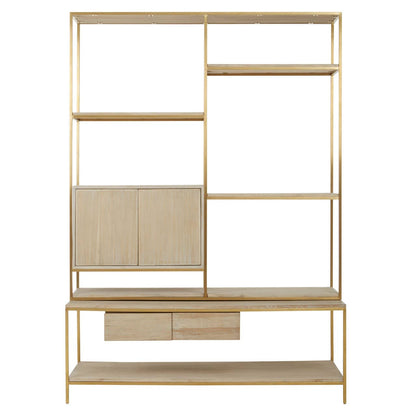 Modica Oak Wood and Gold Finish Shelf Unit