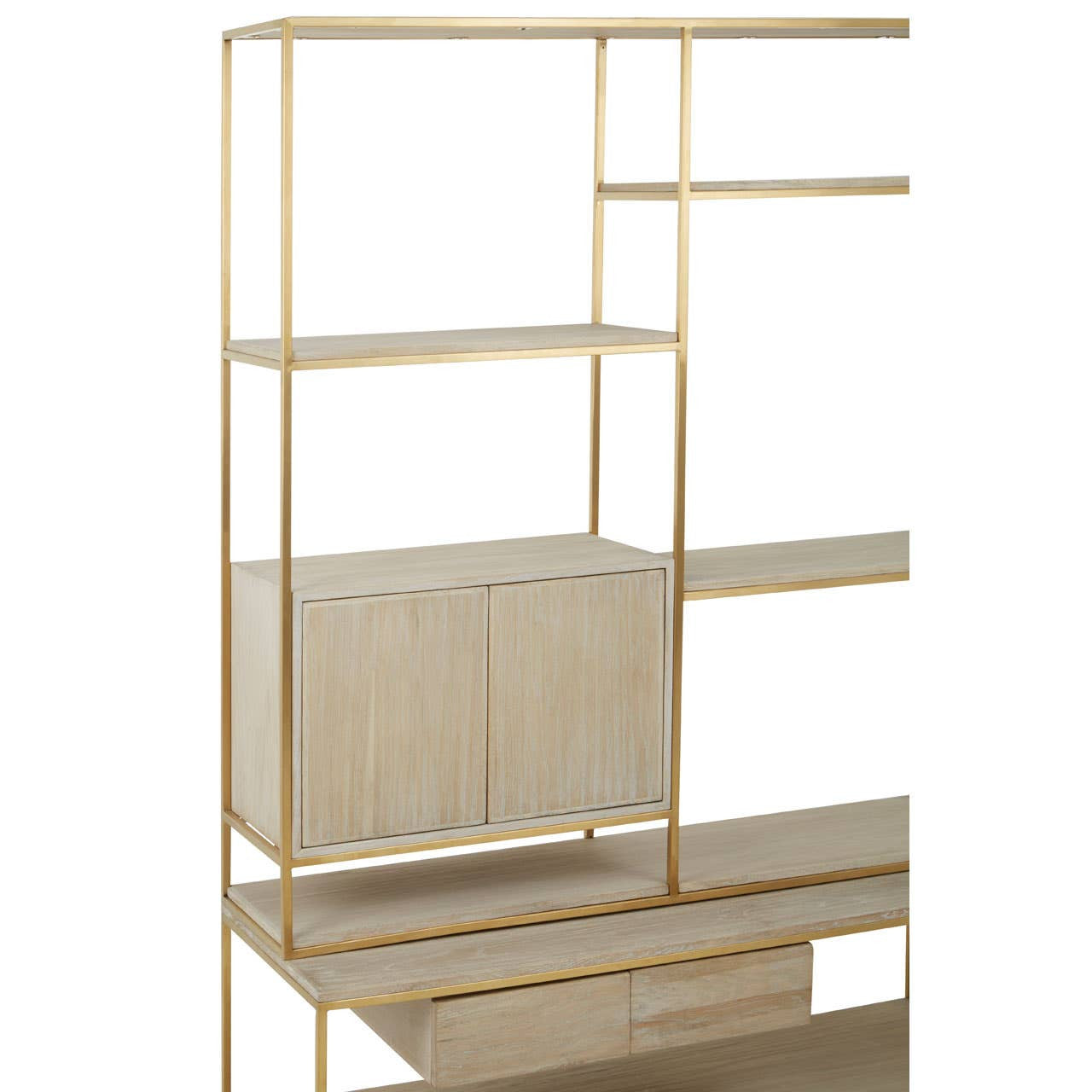 Modica Oak Wood and Gold Finish Shelf Unit