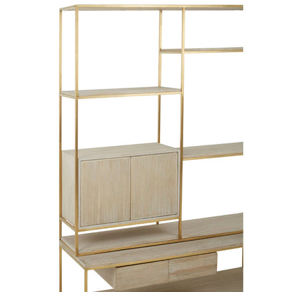 Modica Oak Wood and Gold Finish Shelf Unit