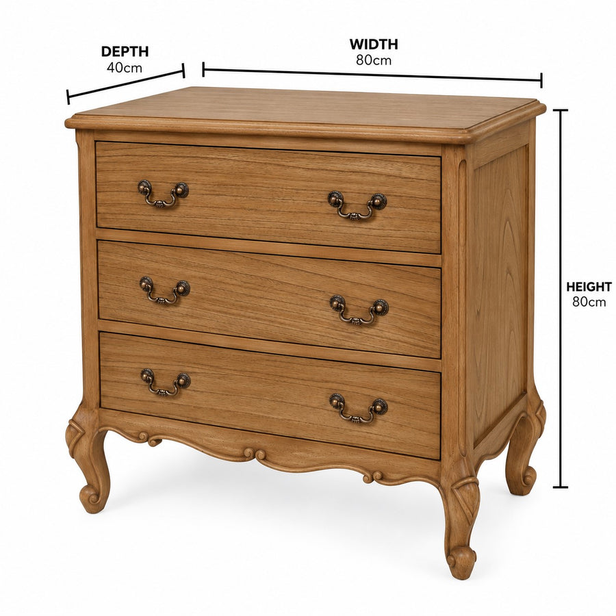 Monte Cristo 3 Drawer French Chest dimensions
