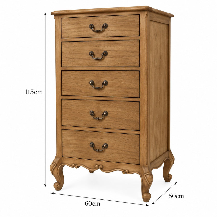 Monte Cristo 5 Drawer French Tall Chest dimensions