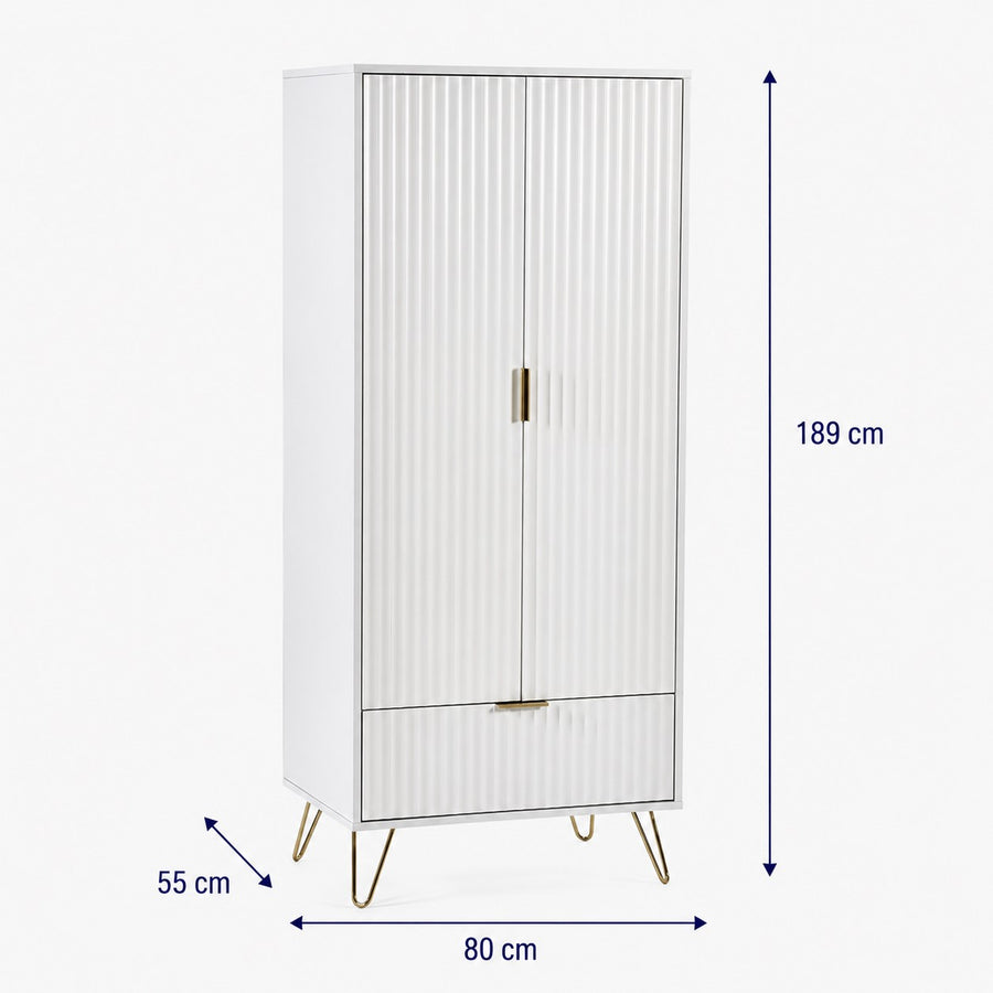 Murano 2 Door 1 Drawer Wardrobe - Matt White dimensions