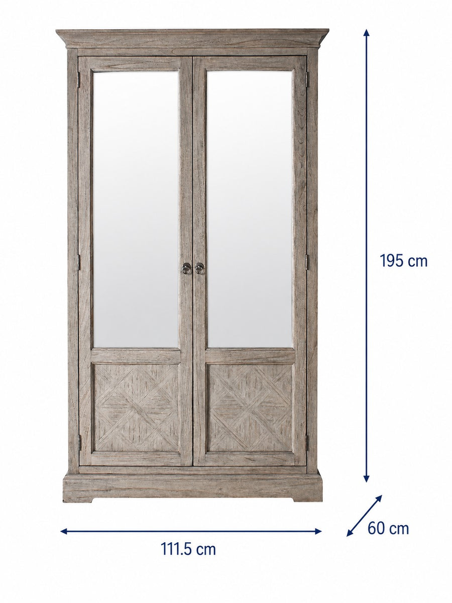Mustique Weathered Double Mirrored Wardrobe dimensions