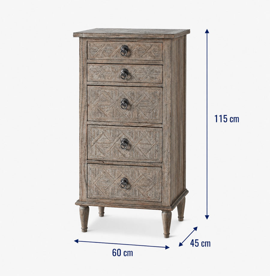 Mustique Weathered Tall Chest dimensions