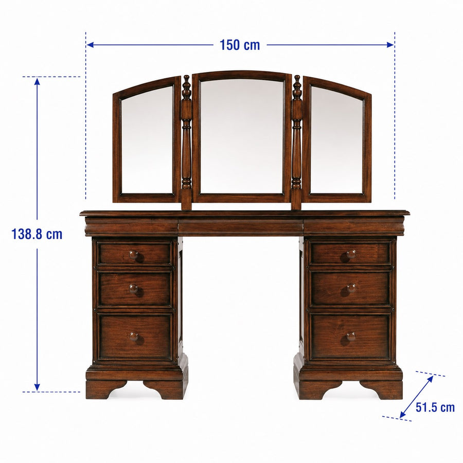 Normandie French Sleigh Dressing Table with Mirror dimensions
