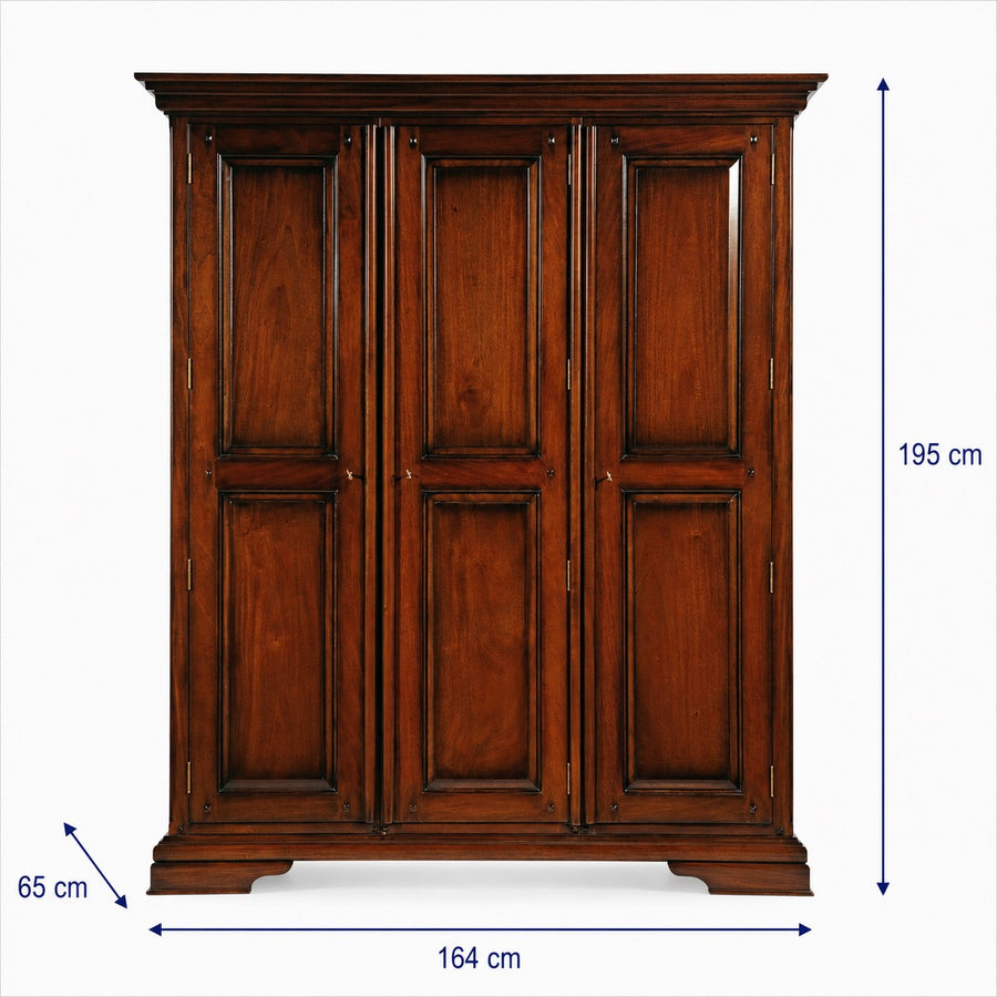 Normandie French Sleigh Triple Wardrobe dimensions
