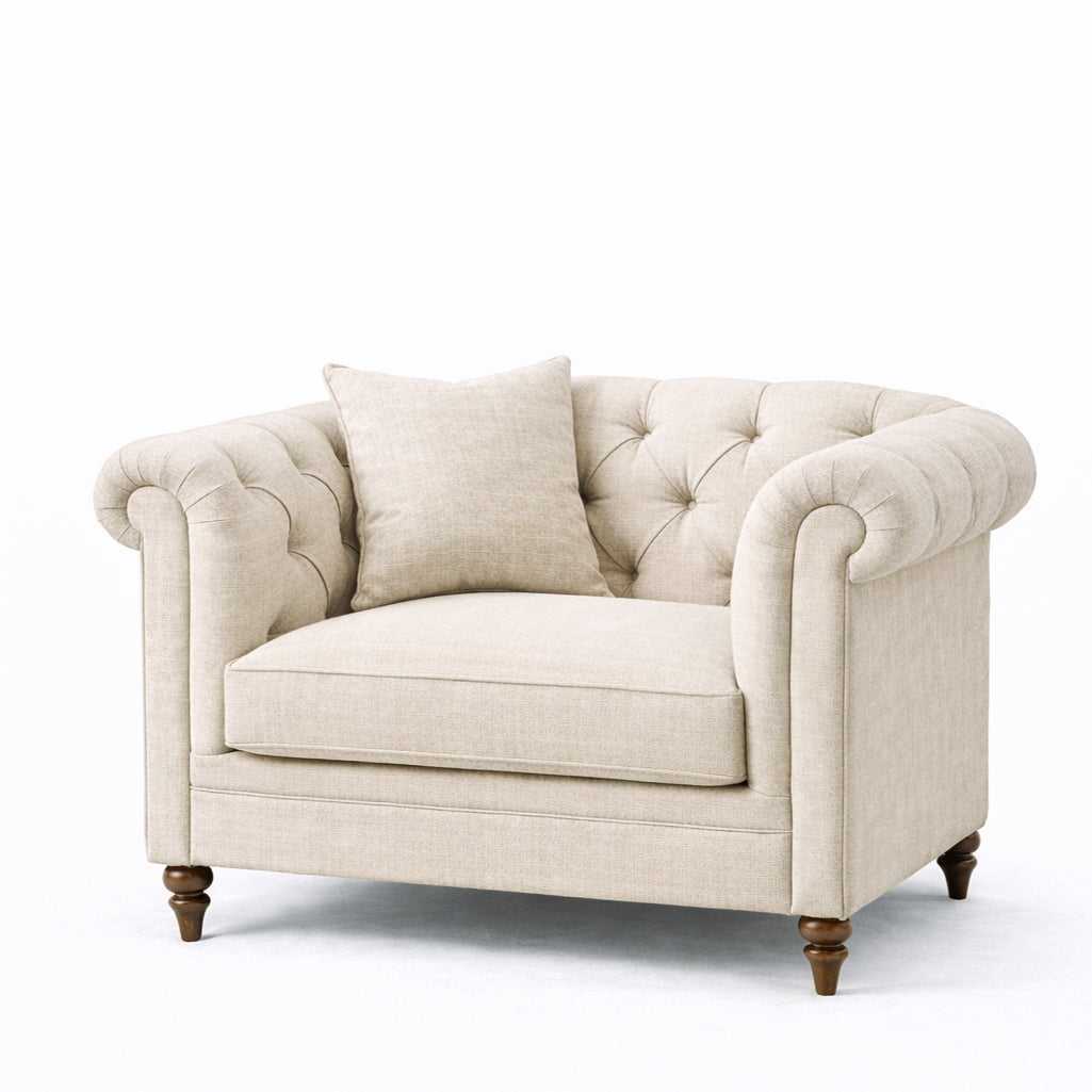 Oatmeal Chesterfield Buttoned Armchair
