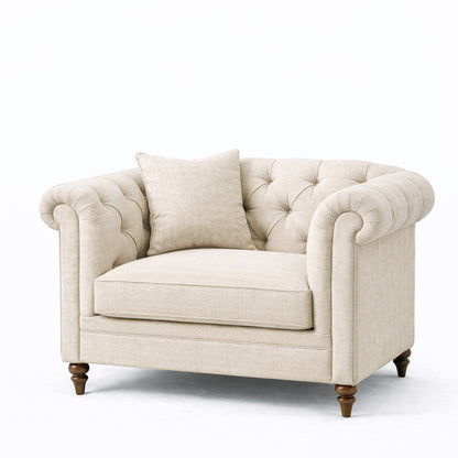 Oatmeal Chesterfield Buttoned Armchair