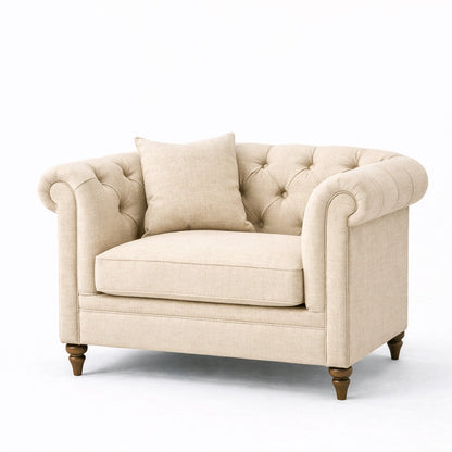 Oatmeal Chesterfield Buttoned Armchair