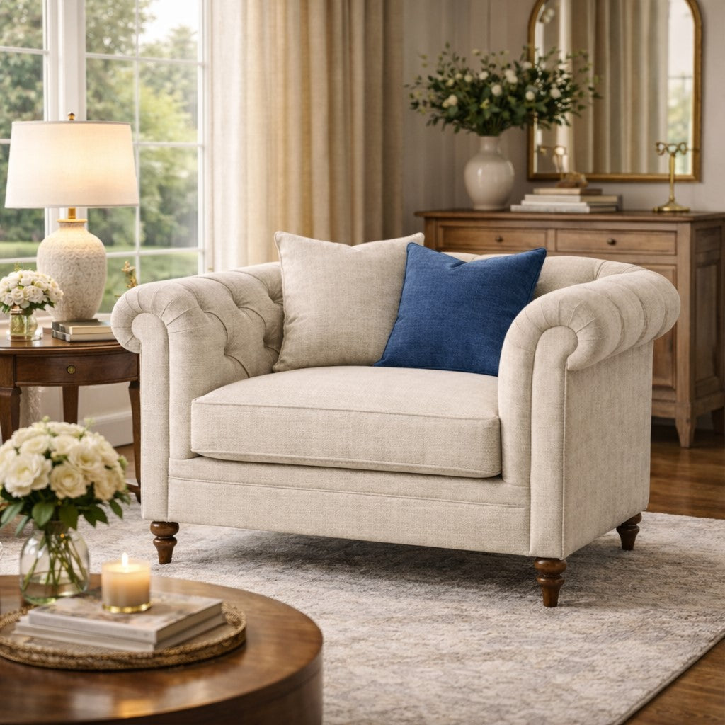Oatmeal Chesterfield Buttoned Armchair