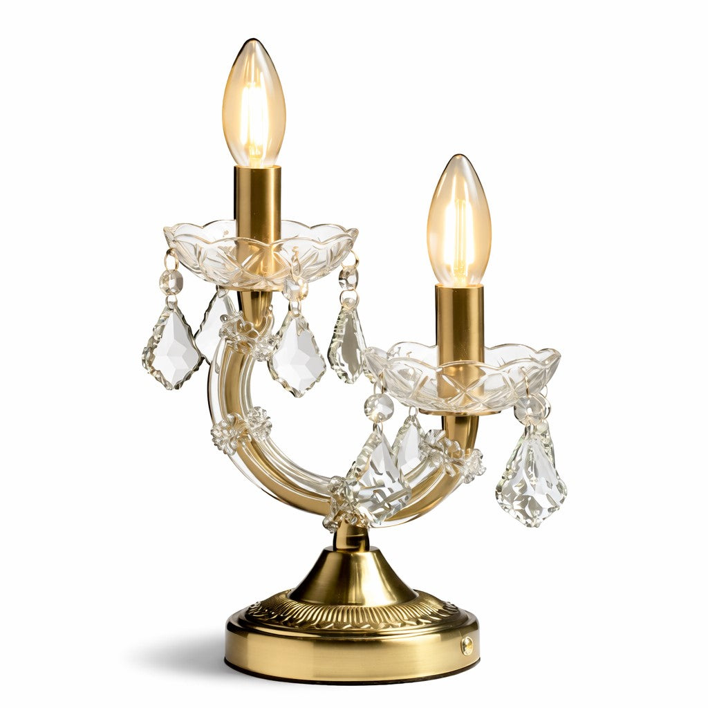Ornate Brass Twin Branch Rechargeable Table Lamp