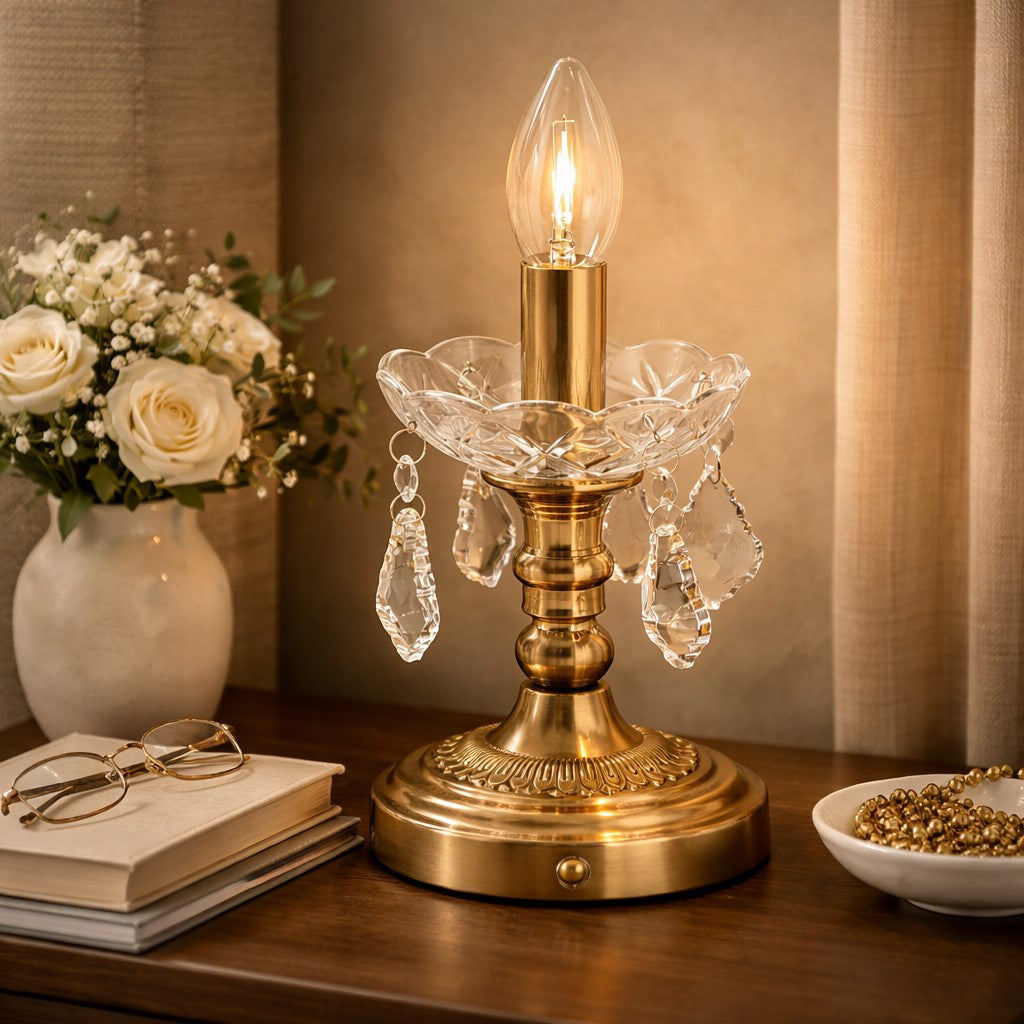 Ornate Brass Rechargeable Table Lamp
