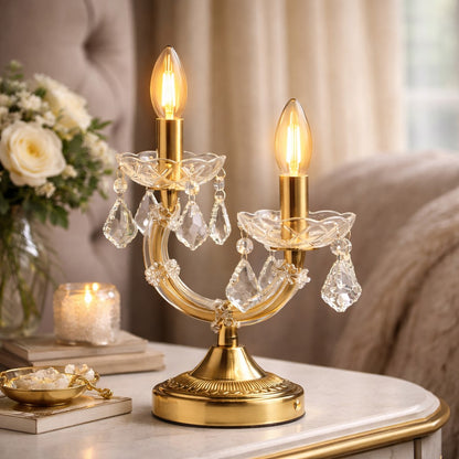 Ornate Brass Twin Branch Rechargeable Table Lamp