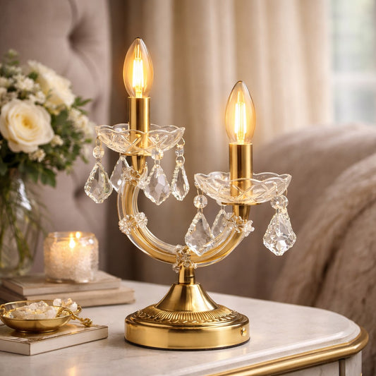 Ornate Brass Twin Branch Rechargeable Table Lamp