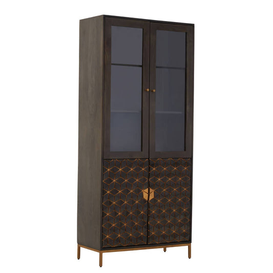 Patna Grey Finish Mango Wood Tall Cabinet