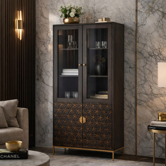 Patna Grey Finish Mango Wood Tall Cabinet