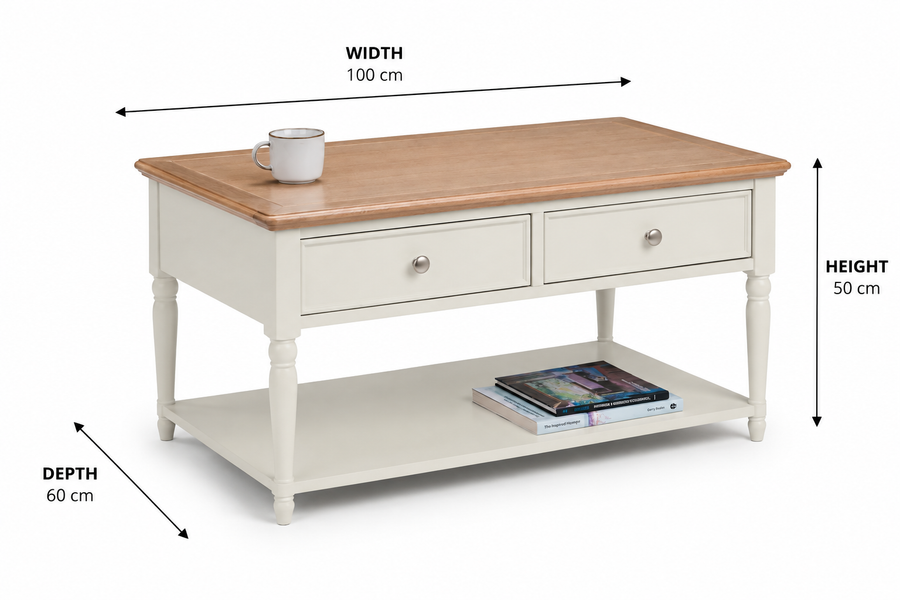 Provence 2 Drawer Coffee Table dimensions