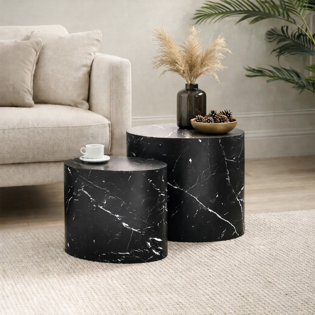 RavelloBlackMarbleEffectSideTableSet