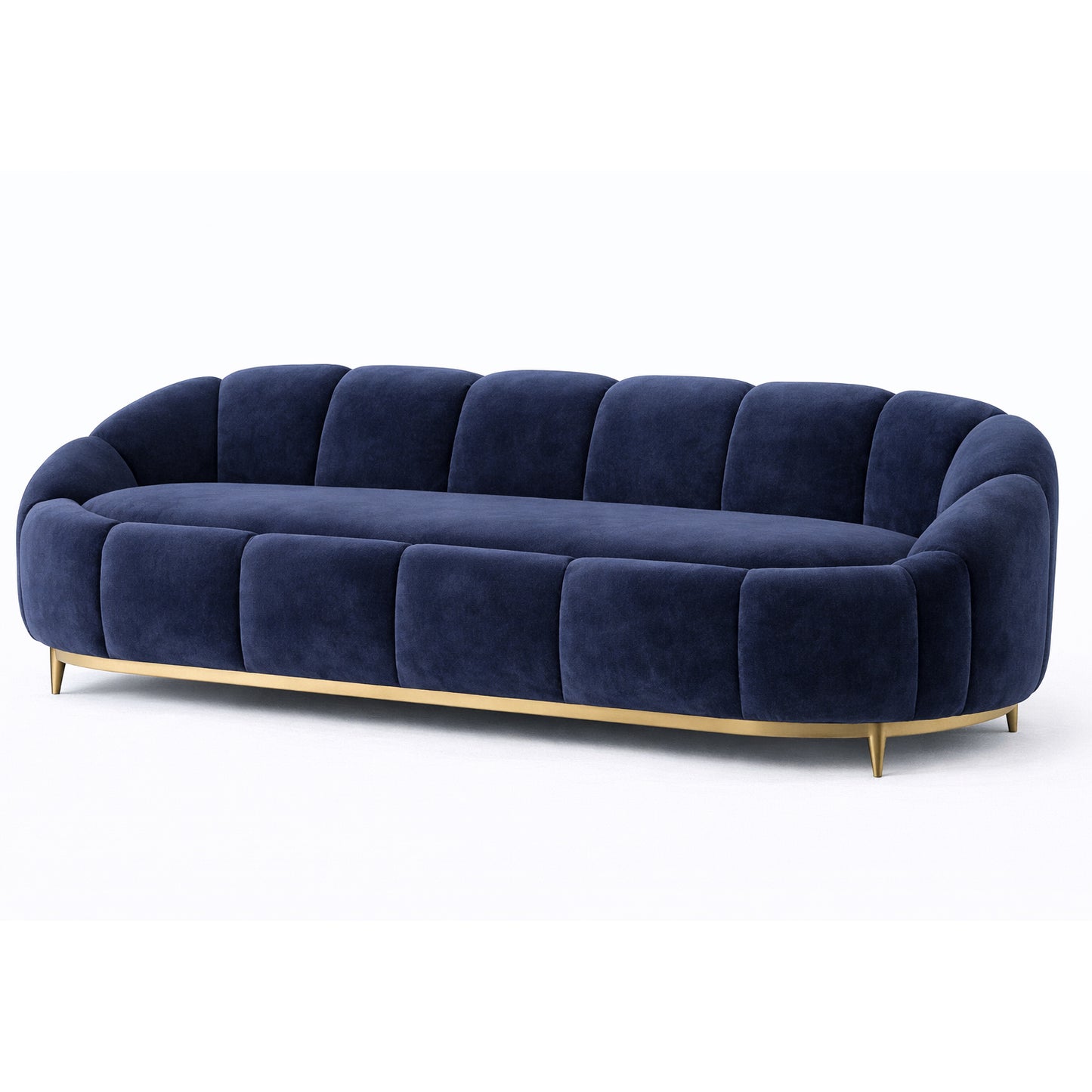 Retro Navy Channelled 2 Seat Sofa with Gold Metal Legs