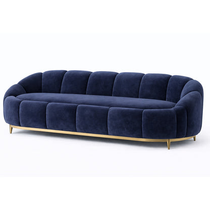 Retro Navy Channelled 2 Seat Sofa with Gold Metal Legs