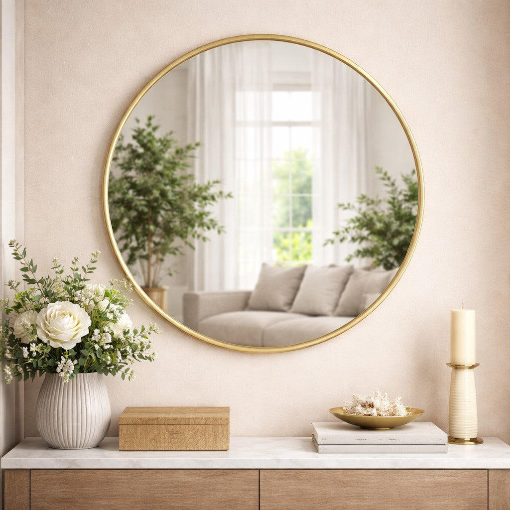 Round Gold Broadway Wall Mirror