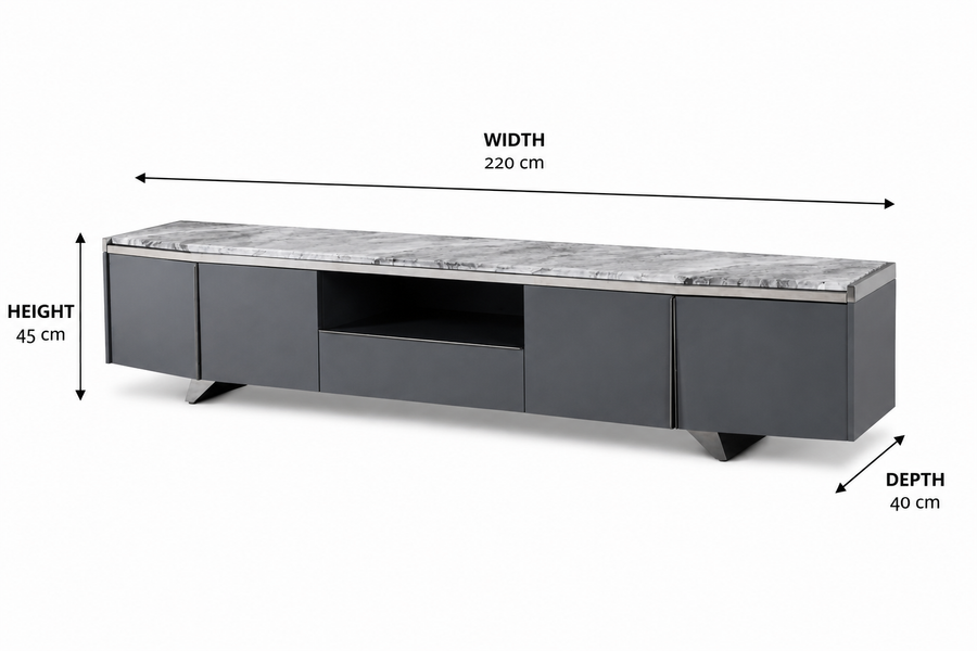 Saronno Grey Marble Top Media Unit dimensions