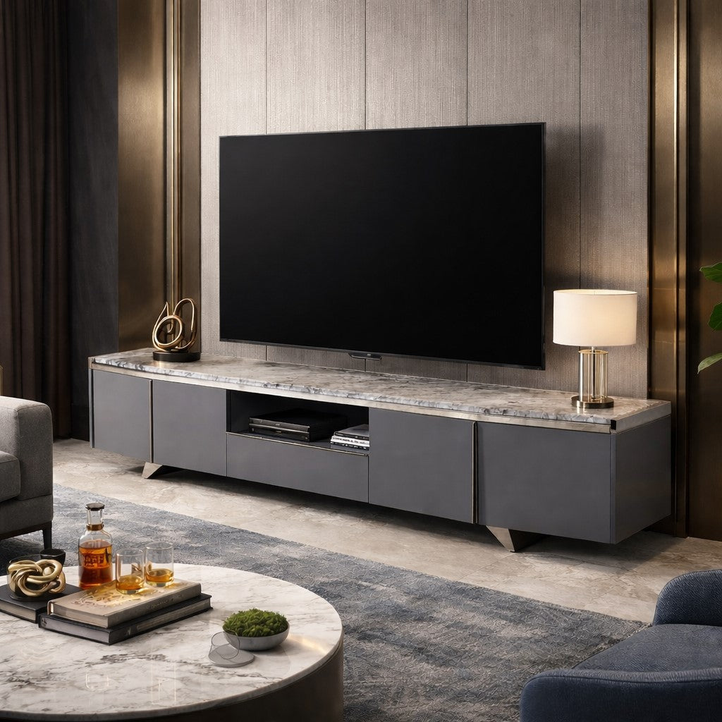 Saronno Grey Marble Top Media Unit