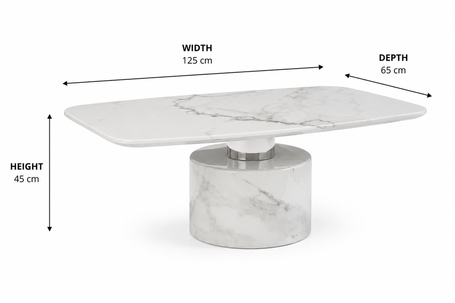 Sesto White Marble Coffee Table dimensions