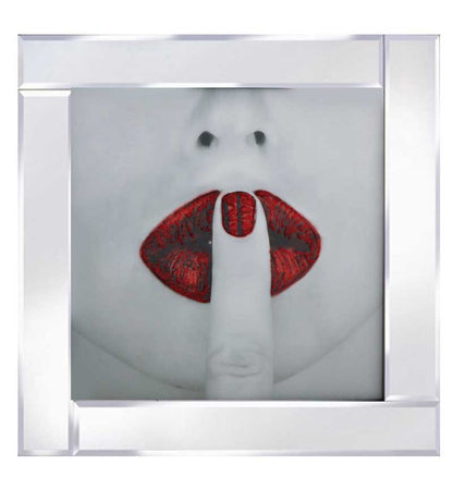 Shhh Red Lips on Mirrored Frame