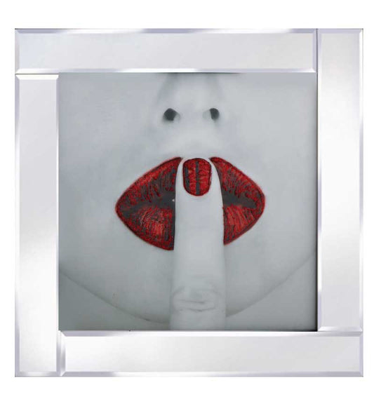 Shhh Red Lips on Mirrored Frame