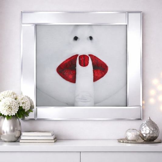 Shhh Red Lips on Mirrored Frame