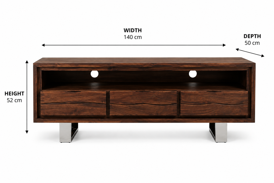 Simla Acacia Wood Media Unit dimensions