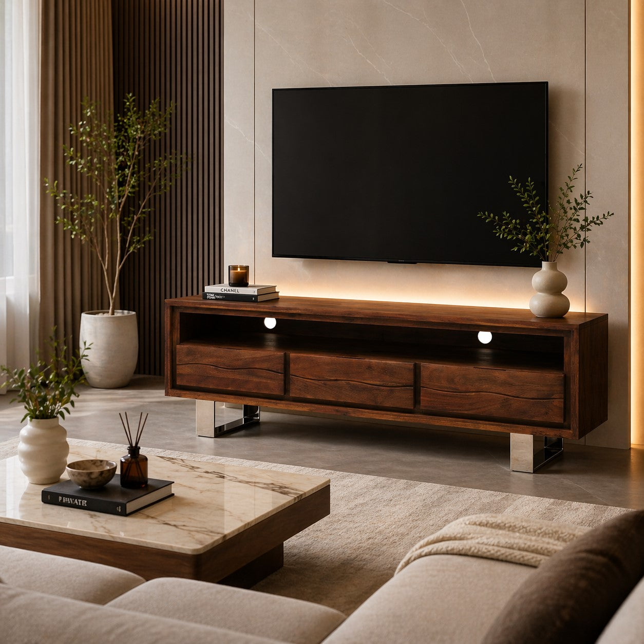 Simla Acacia Wood Media Unit