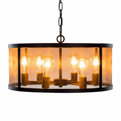 Small Round Black Iron Industrial Chandelier