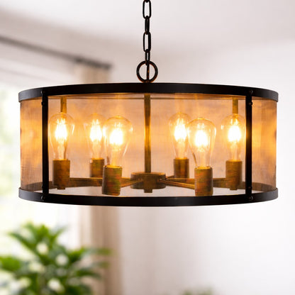 Small Round Black Iron Industrial Chandelier