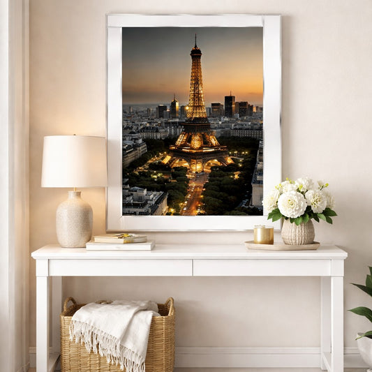 Mirrored The Eiffel Tower sparkles, casting its iconic glow over Paris