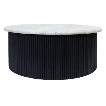 Walton Travertine Top Coffee Table with Black Acacia Wood Base