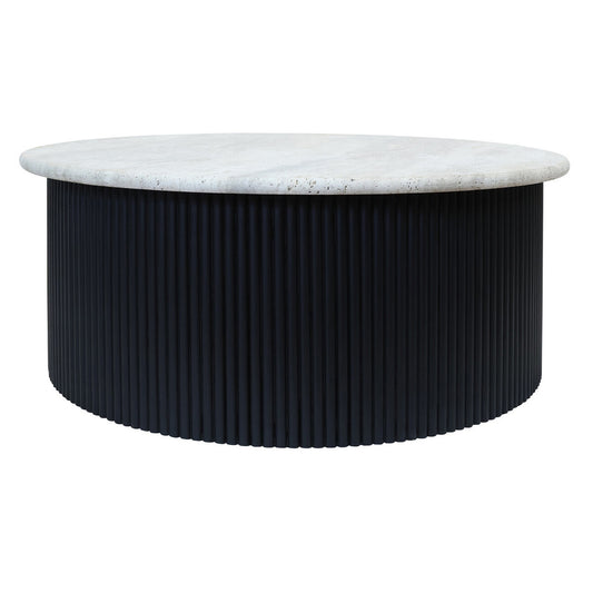Walton Travertine Top Coffee Table with Black Acacia Wood Base