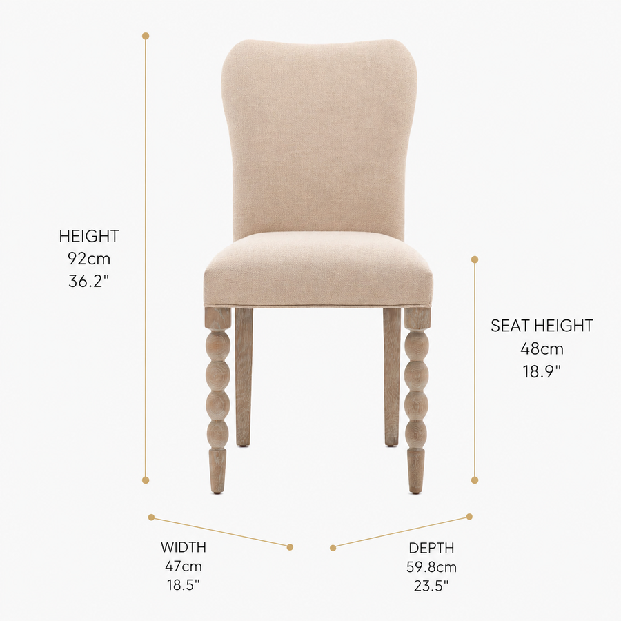 Artisan Linen Upholstered Dining Chair (pair) dimensions