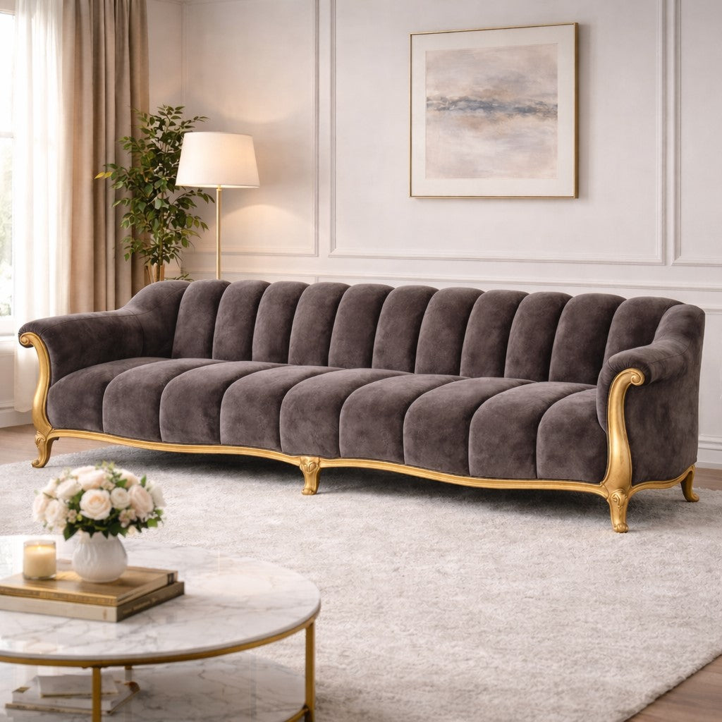 channelled French Antique Gold 3 Seat Sofa